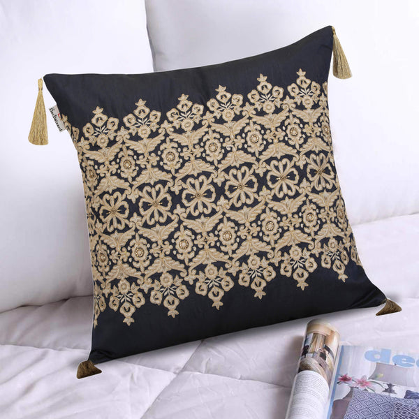 Floral Glory in Navy Blue Cushion Cover with Filler