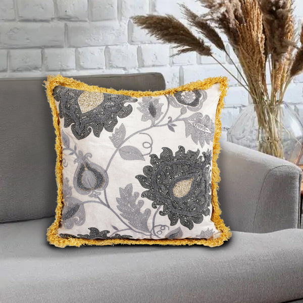 Plush Floral Yellow Cushion Cover