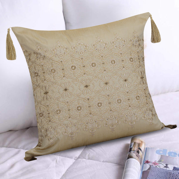 Floral Glory in Beige Cushion Cover with Filler