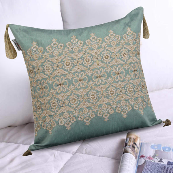Floral Glory in Teal Cushion Cover with Filler