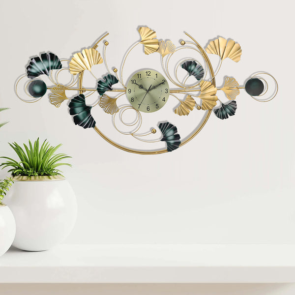 Metallic Floral Ring Designer Wall Art with Clock